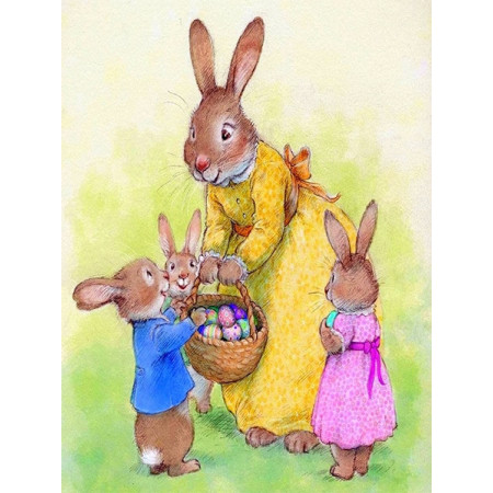 Pittura a diamante La famiglia del coniglietto di Pasqua Diamond Painting di Pasqua