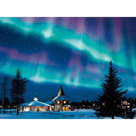  Nuit Magique au Village Polaire Diamond Painting Aurore boreal