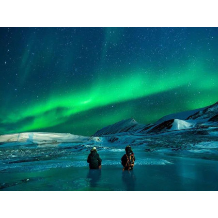  Duo de Voyageurs sous les Lumières Polaires Diamond Painting Aurore boreal