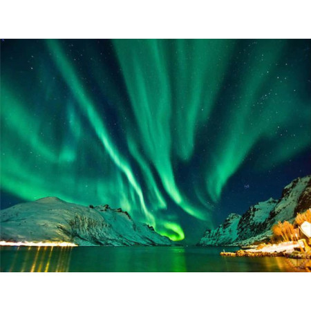  Fjord Arctique et Colonnes de Lumière Diamond Painting Aurore boreal