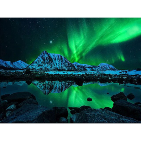  L'Éclat d'Émeraude sur le Lac Miroir Diamond Painting Aurore boreal