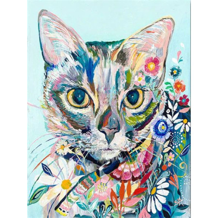  Cat: The Floral Portrait Cartoon Diamond Painting