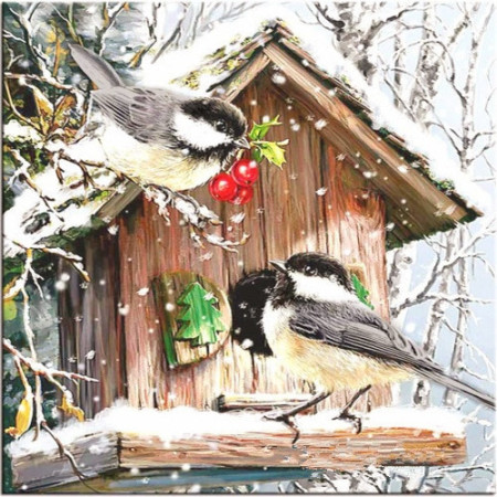  Chickadees at Le Nichoir d'Hiver Bird Diamond Painting