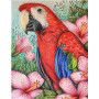  Perroquet Ara et Hibiscus Roses Diamond Painting Oiseaux