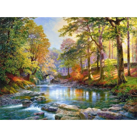  Landscape: il ponte della Foresta d'Oro Diamond Painting Montagne