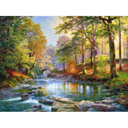  Landschaft: Die Brücke des Goldenen Waldes Diamond Painting Berge
