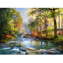 Golden forest bridge diamond painting autumn river sparkling rhinestones