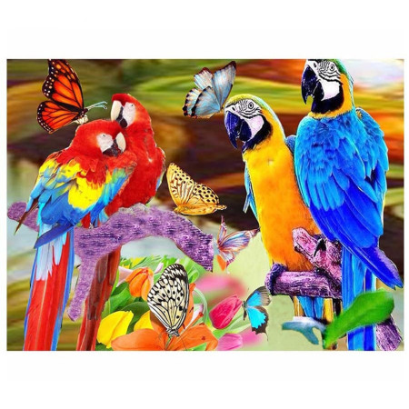  Papegaaien en vlinders Diamond Painting Vogels