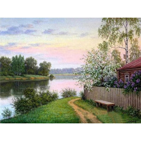  Serene Twilight on the Lake Diamond Painting Forest