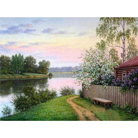 Diamantmalerei Ruhige Dämmerung auf dem See Diamond Painting Wald