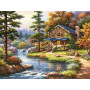Diamantmalerei Herbstchalet am Fluss Diamond Painting Wald
