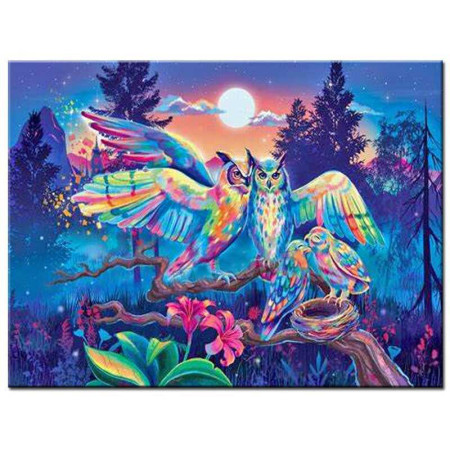  Famille de Chouettes Arc-en-ciel Diamond Painting Oiseaux