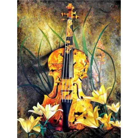  Violine Blumen Gelb Diamond Painting Musik
