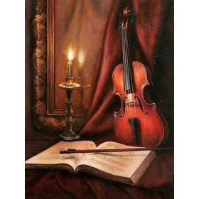  Viool met boek en kaars Diamond Painting Muziek