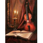  Violino con libro e candela Musica Diamond Painting