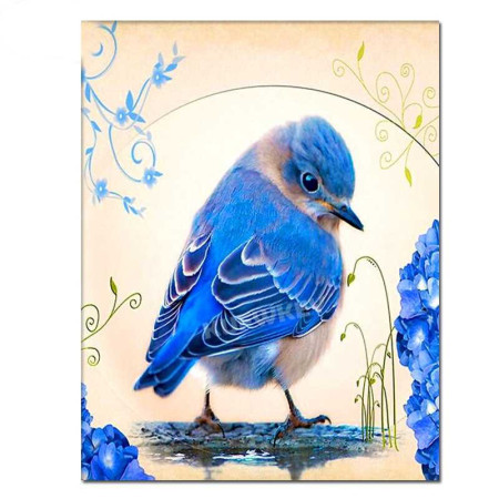  Oiseau Bleu et Hortensias Diamond Painting Oiseaux