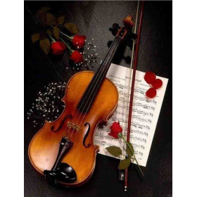  Violine Rote Rosen Diamond Painting Musik