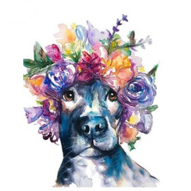  Pitbull with Flowers Diamond Painting Dogs
