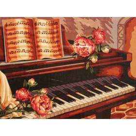  – Klavier mit Pomponette-Blumen Diamond Painting Musik