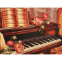  Pianoforte con fiori di pomponette Musica Diamond Painting