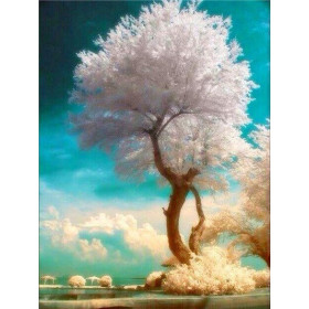 Paesaggio dipinto con diamanti: l'albero della madreperla Diamond Painting Montagne