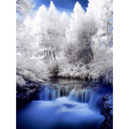  Landschaft: Der Winterwasserfall Diamond Painting Berge