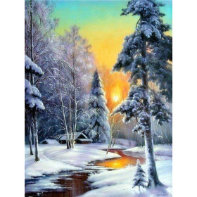 Diamond-schilderij Landschap: De winterzon Diamond Painting Bergen