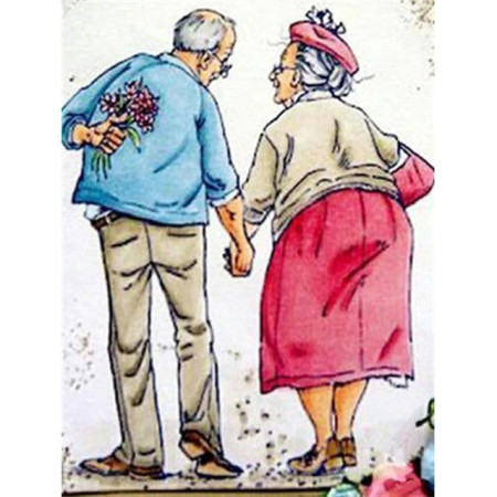  Older Couple Drawing Hand in Hand Diamond Painting Elderly Person