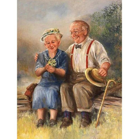  Couple Âgé Amoureux Sur Un Banc Diamond Painting Personne âgée