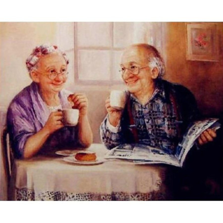 Older Couple Having Coffee Diamond Painting Elderly Person