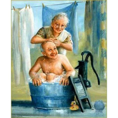  Older Couple Taking a Bath Diamond Painting Elderly Person