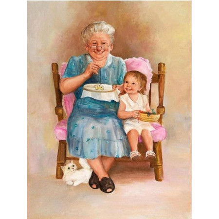  Oude vrouw en haar kleine meisje Diamond Painting Oudere Persoon