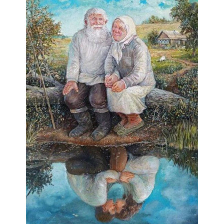  Older Couple by the Water Diamond Painting Elderly Person