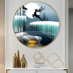 Diamond painting canvas leaping deer moon shiny rhinestones round decor