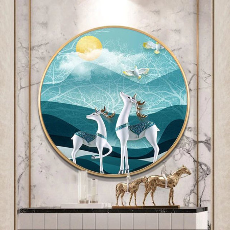  Cerfs Divins au Soleil d'Or Diamond Painting Élans
