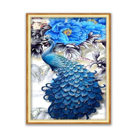 Pittura Diamante Paon: La Peonia Blu Diamond Painting Pavoni