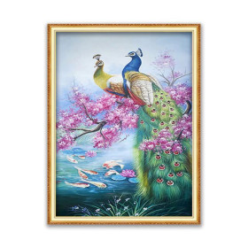  Pfauen : Der Teich mit den Kirschbäumen Diamond Painting Pfauen