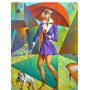  – Frau mit Regenschirm und Hund im Picasso-Stil Diamond Painting Damen & Herren