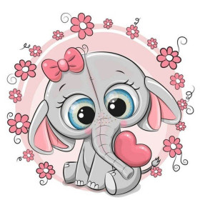  Elefante con fiori rosa Diamond Painting Piccoli Animali Divertenti