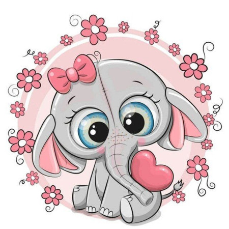  Elefante con fiori rosa Diamond Painting Piccoli Animali Divertenti
