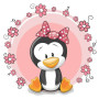  Pinguino con fiori rosa Diamond Painting Piccoli Animali Divertenti
