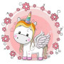  Unicorno bambino 2 fiori rosa Diamond Painting Piccoli Animali Divertenti