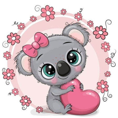  Babybeer 2 roze bloemen Diamond Painting Kleine Grappige Dieren