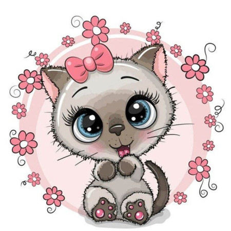  Baby Cat Flowers Pink Funny Little Animals Diamond Painting