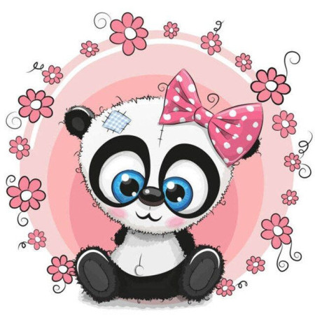  Baby Panda Rosa Blumen Diamond Painting Lustige kleine Tiere