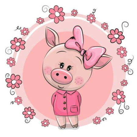  Baby Pig Pink Flowers Funny Little Animals Diamond Painting