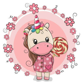  Unicorno bambino 4 fiori rosa Diamond Painting Piccoli Animali Divertenti