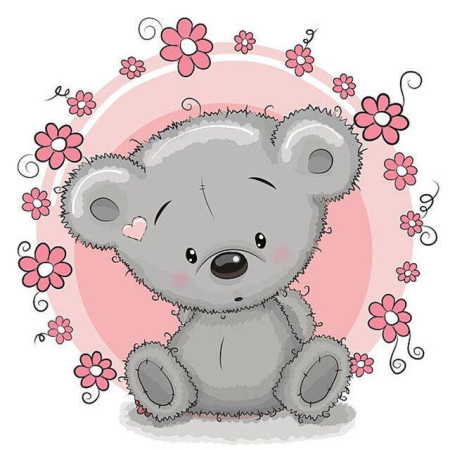  Babybeer 3 roze bloemen Diamond Painting Kleine Grappige Dieren