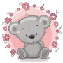  Babybeer 3 roze bloemen Diamond Painting Kleine Grappige Dieren