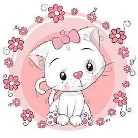  Gatto Bambino 1 Fiori Rosa Diamond Painting Piccoli Animali Divertenti